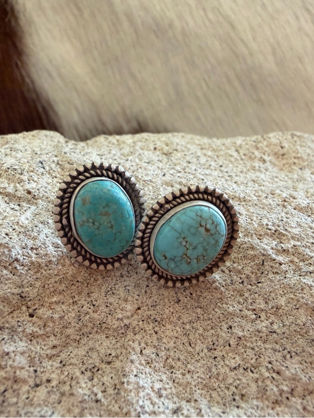 ❤️ Number 8 Turquoise Matte Sterling Silver Navajo Style Stud Earrings .60”L